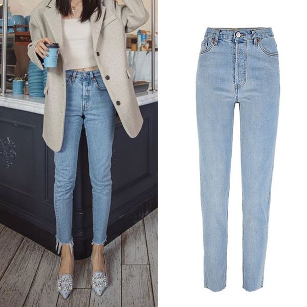women high-waisted skinny jeans 100% cotton ripped jeans for women denim vintage straight blue denim pants trousers
women high-waisted skinny jeans 100% cotton ripped jeans for women denim vintage straight blue denim pants trousers