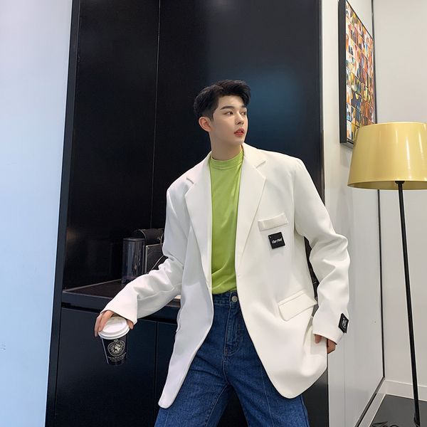 male streetwear suit coat outerwear men vintage college style casual white suit blazer jacket overcoat, White;black
male streetwear suit coat outerwear men vintage college style casual white suit blazer jacket overcoat, White;black