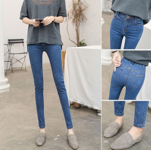 spring elasticity jeans women's clothes korean simple thin retro student feel pencil pants high waist trousers, Blue
spring elasticity jeans women's clothes korean simple thin retro student feel pencil pants high waist trousers, Blue
