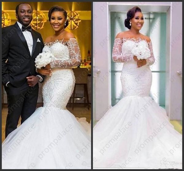 2020 african luxury long sleeve mermaid wedding dress lace off shoulder beaded tulle wedding gown covered button bridal dresses wd033, White
2020 african luxury long sleeve mermaid wedding dress lace off shoulder beaded tulle wedding gown covered button bridal dresses wd033, White