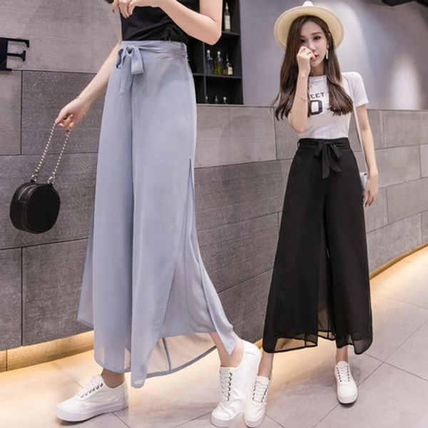 split wide leg pants capris pantalones mujer cintura alta summer style women's trousers palazzo pants sash pantalon femme, Black;white
split wide leg pants capris pantalones mujer cintura alta summer style women's trousers palazzo pants sash pantalon femme, Black;white