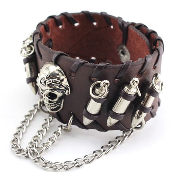 fashion men's black pu leather wristband adjustable skull metal chain bracelet punk biker rock gothic cool bracelet s05, Golden;silver
fashion men's black pu leather wristband adjustable skull metal chain bracelet punk biker rock gothic cool bracelet s05, Golden;silver