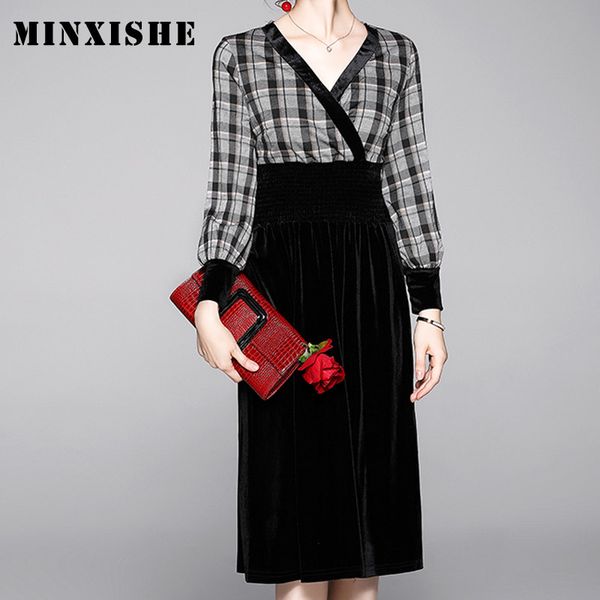 winter plaid patchwork velvet ladies dresses elastic waist deep v neck midi long sleeve modish smart work dress woman vadim, Black;pink
winter plaid patchwork velvet ladies dresses elastic waist deep v neck midi long sleeve modish smart work dress woman vadim, Black;pink