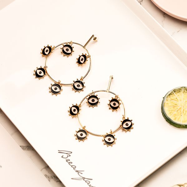 2019 new gold color big loop small evil eye charm dangle earrings for women lady's latest fashion statement earring, Silver 
2019 new gold color big loop small evil eye charm dangle earrings for women lady's latest fashion statement earring, Silver