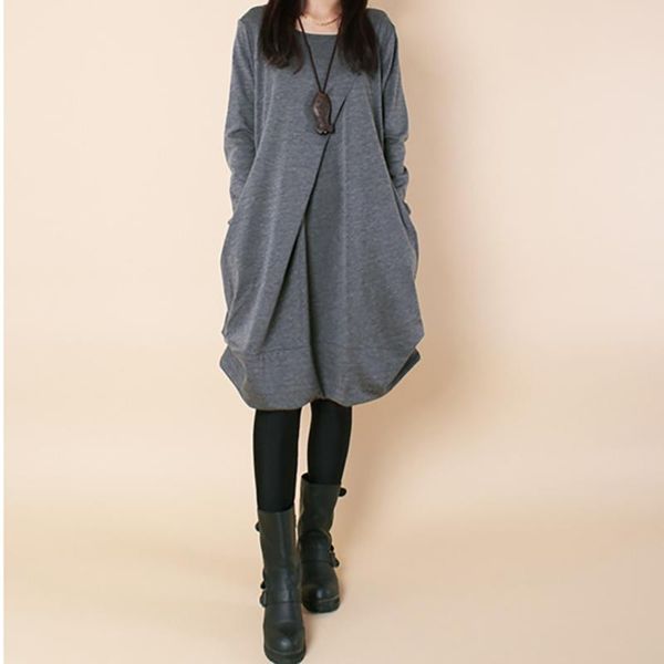 women long sleeve dress women's irregular hem casual autumn winter dress women o-neck a line short mini boho solid dresses, Black;gray
women long sleeve dress women's irregular hem casual autumn winter dress women o-neck a line short mini boho solid dresses, Black;gray