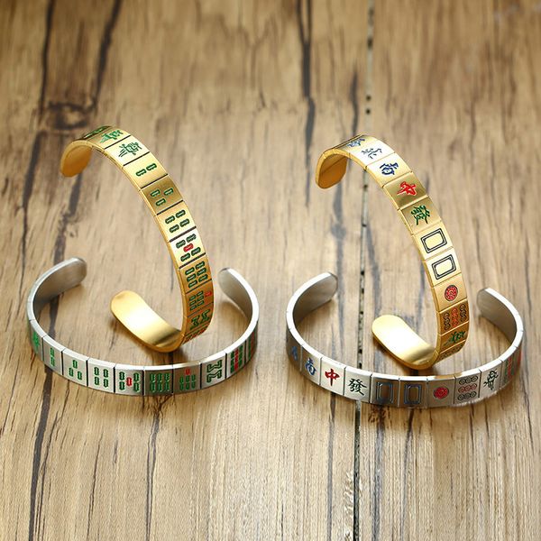 fashion jewelry creativity gift stainless steel women men cuff bracelets gold silver mahjong bangles good lucky for female male, Black
fashion jewelry creativity gift stainless steel women men cuff bracelets gold silver mahjong bangles good lucky for female male, Black
