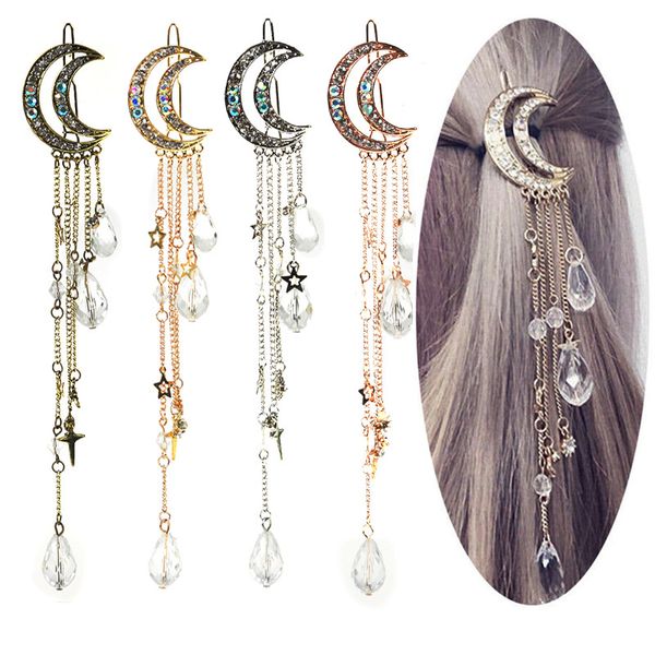 new retro women clip moon rhinestone crystal pendant pin tassel long chain beads hairpin ladies hair jewelry hair clip drop shipping, Golden;silver
new retro women clip moon rhinestone crystal pendant pin tassel long chain beads hairpin ladies hair jewelry hair clip drop shipping, Golden;silver