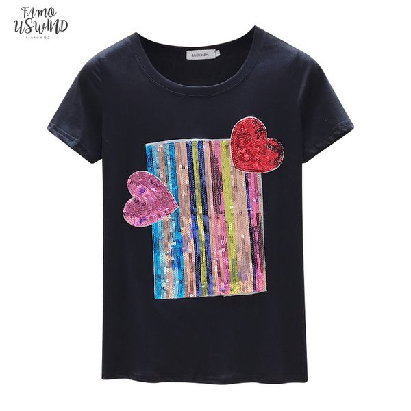 vintage white t shirt women cotton summer female t shirt short sleeve sequined love black tee shirt femme 2020
vintage white t shirt women cotton summer female t shirt short sleeve sequined love black tee shirt femme 2020