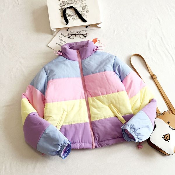 warm women's coats oversized parkas short padded jacket pockets winter clothing fresh rainbow stripe splicing fluffy parkas lady, Black
warm women's coats oversized parkas short padded jacket pockets winter clothing fresh rainbow stripe splicing fluffy parkas lady, Black