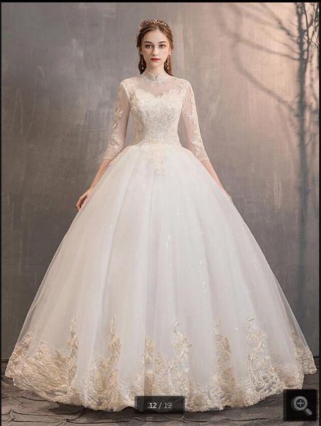 2020 vintage 3/4 sleeve lace appliques ball gown wedding dress high neck hollow back corset elegant bridal gowns robe de mariage, White
2020 vintage 3/4 sleeve lace appliques ball gown wedding dress high neck hollow back corset elegant bridal gowns robe de mariage, White