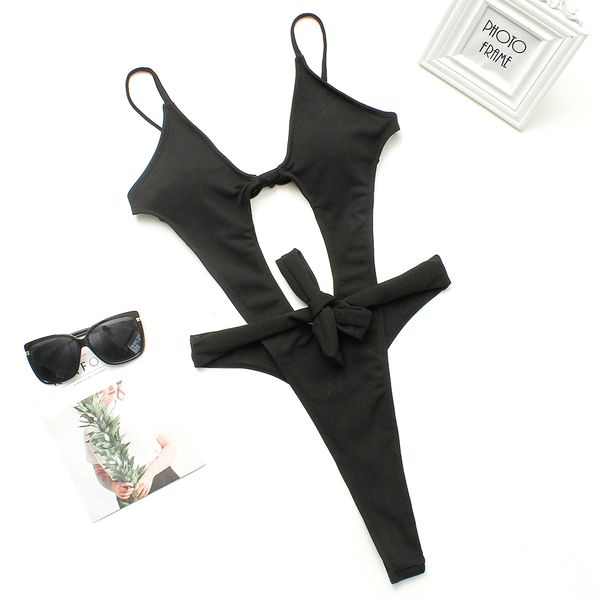 us women one piece bikini set beach swimsuit lady hollow solid color swimdress swimwear bathing suit black white yellow
