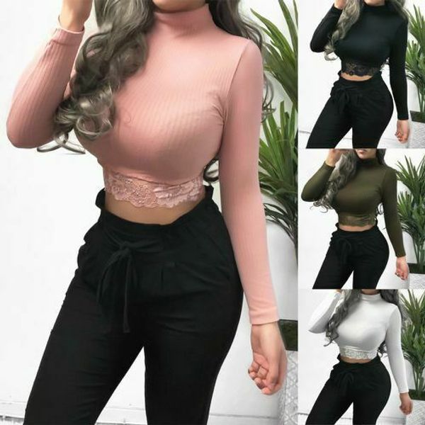 lace short t shirts long sleeve crop t shirts women underwear, White;red
