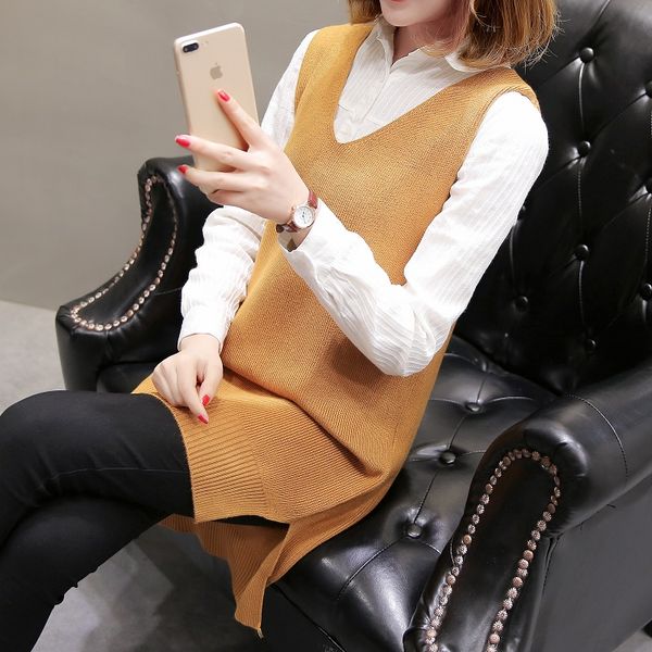 women's sweaters 2021 spring style loose shoulder coat v-neck sweater vest long pullover, White;black
women's sweaters 2021 spring style loose shoulder coat v-neck sweater vest long pullover, White;black