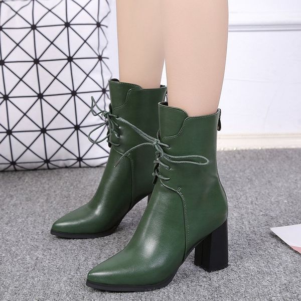 new ladies shoes autumn winter high heels boots women fashion pu leather lace up pointed toe martin boots woman, Black
new ladies shoes autumn winter high heels boots women fashion pu leather lace up pointed toe martin boots woman, Black