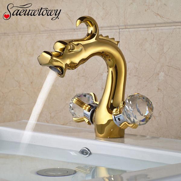 golden polished bathroom basin faucet deck mounted and cold water mixer sink tap dragon dual handle faucet
golden polished bathroom basin faucet deck mounted and cold water mixer sink tap dragon dual handle faucet