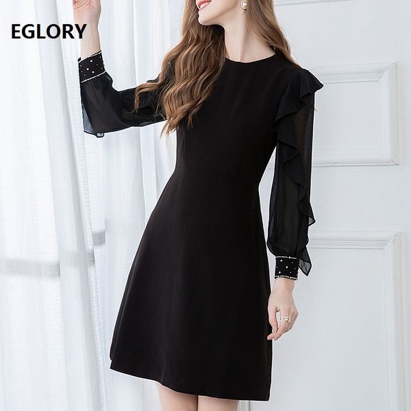 2020 spring summer fashion black dress women o-neck crystal beading deco ruffle patchwork long sleeve a-line dress slim party, Black;gray
2020 spring summer fashion black dress women o-neck crystal beading deco ruffle patchwork long sleeve a-line dress slim party, Black;gray