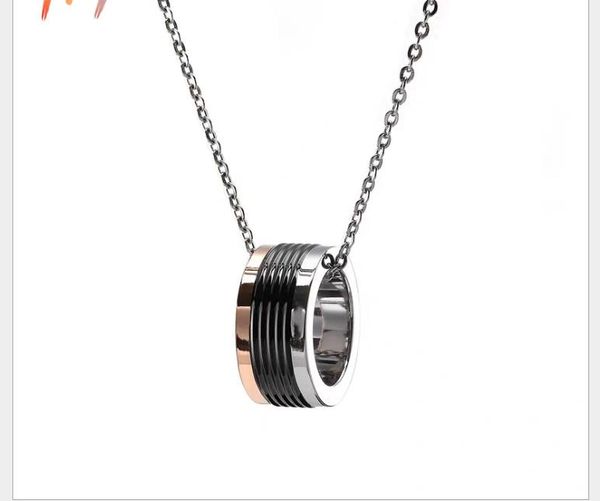 three color necklace titanium steel pendant couple titanium steel lock bone chain, Silver
three color necklace titanium steel pendant couple titanium steel lock bone chain, Silver