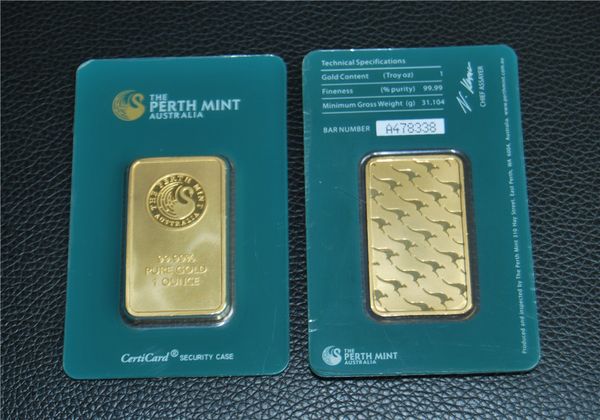 

10pcs/lot,australian perth mint 1 oz green plated 24k gold bar - & collectibles &gifts - crafts