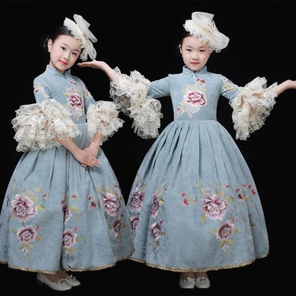 childrens girl light blue stand collar embroidery baroque queen ball gown dress/party/event stage performance fairy dress, Black;red
childrens girl light blue stand collar embroidery baroque queen ball gown dress/party/event stage performance fairy dress, Black;red