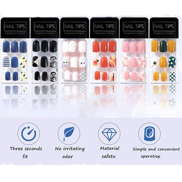 2020 new fast fashion nail patch ultra-thin no trace cute trendy style diverse japanese false nail, Red;gold