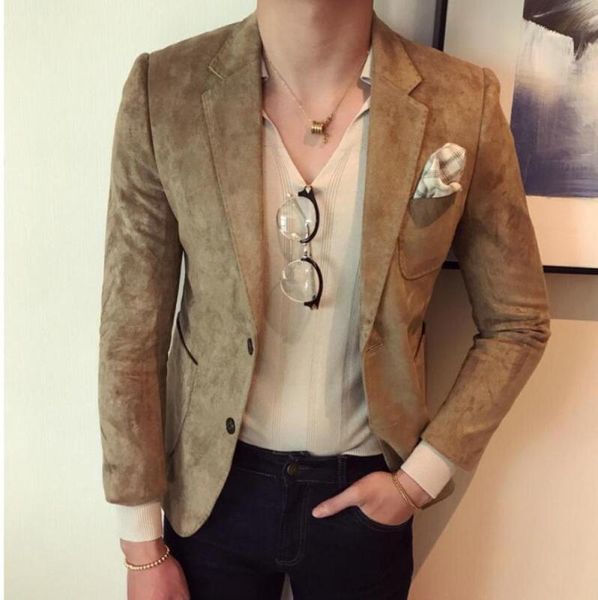 vintage solid color deerskin single-breasted trendy blazer men korean business social banquet formal wear blazer, White;black
vintage solid color deerskin single-breasted trendy blazer men korean business social banquet formal wear blazer, White;black