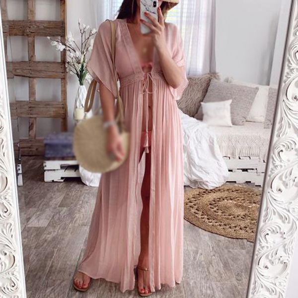 women loose casual lace solid color holiday dress long skirt beach robe cover up, Black;gray
women loose casual lace solid color holiday dress long skirt beach robe cover up, Black;gray