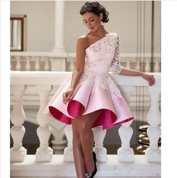 short cocktail dresses lace appliques homecoming dresses sheer neck short prom party gowns one half sleeve, Red
short cocktail dresses lace appliques homecoming dresses sheer neck short prom party gowns one half sleeve, Red