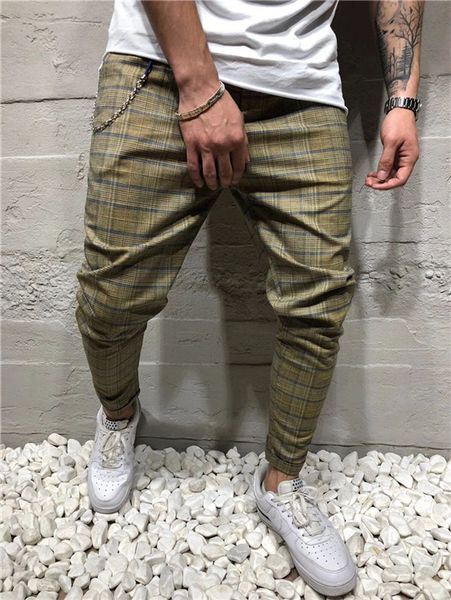 striped plaid pants for men casual fashion sports trousers slim spring mens plus size pencil pants, Black