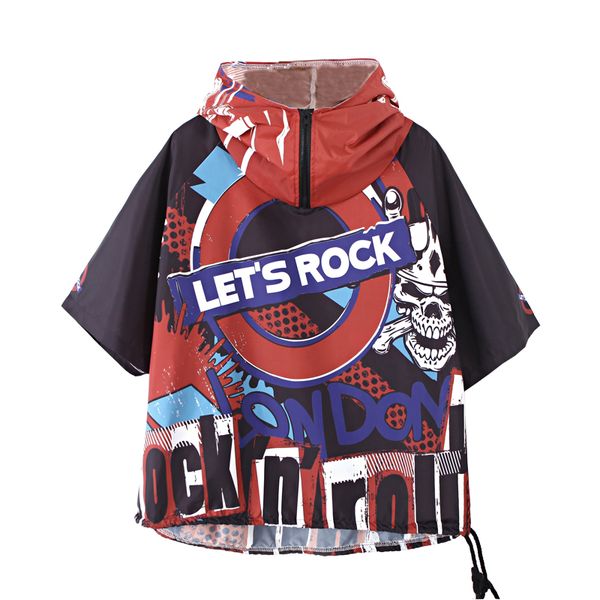 short-sleeved hooded 2019 spring and summer hip-hop coat loose thin section head sunscreen shirt punk women's clothing, Tan;black
short-sleeved hooded 2019 spring and summer hip-hop coat loose thin section head sunscreen shirt punk women's clothing, Tan;black