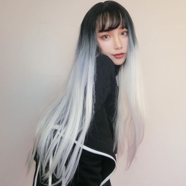 shuohan 70cm synthetic straight ombre wig for women black white heat resistant high temperature fiber long sx209
shuohan 70cm synthetic straight ombre wig for women black white heat resistant high temperature fiber long sx209