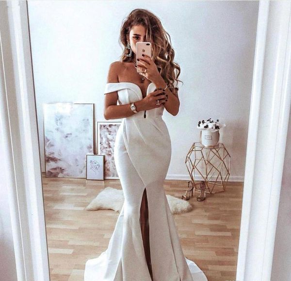 2019 white simple evening dresses long elegant mermaid princess formal dress women off the shoulder special occasion dresses, White;black
2019 white simple evening dresses long elegant mermaid princess formal dress women off the shoulder special occasion dresses, White;black