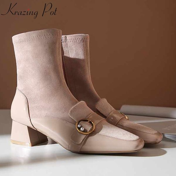 krazing pot cow leather horsehair metal decoration pearl-studded med heels square toe superstar european stretch ankle boots l00, Black
krazing pot cow leather horsehair metal decoration pearl-studded med heels square toe superstar european stretch ankle boots l00, Black