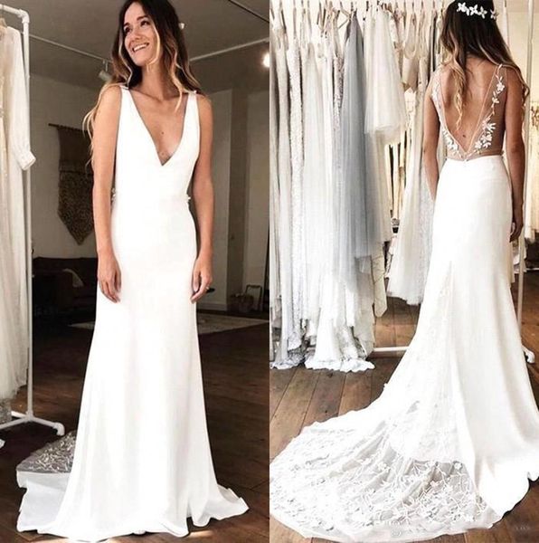 2020 summer beach boho wedding dresses v neck chiffon lace applique open back bohemian wedding bridal gowns custom made, White
2020 summer beach boho wedding dresses v neck chiffon lace applique open back bohemian wedding bridal gowns custom made, White