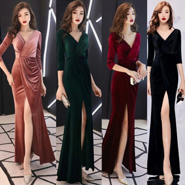 2021 autumn new nightclub split v-neck velvet was thin fishtail banquet sauna technician long evening dress, White;black
2021 autumn new nightclub split v-neck velvet was thin fishtail banquet sauna technician long evening dress, White;black