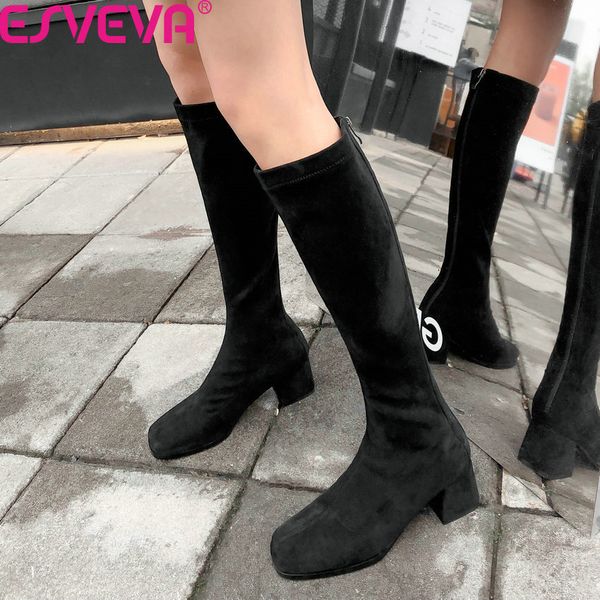 esveva 2020 square toe kid suede comfort women shoes square heel autumn winter zipper all match knee high boots size 34-40, Black
esveva 2020 square toe kid suede comfort women shoes square heel autumn winter zipper all match knee high boots size 34-40, Black