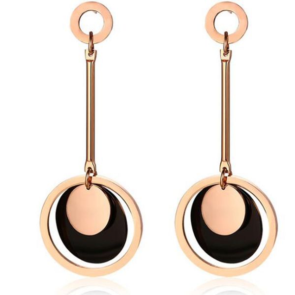 fashion ladies surgical steel black&rose gold plated round drop dangle tassel earrings, Silver
fashion ladies surgical steel black&rose gold plated round drop dangle tassel earrings, Silver