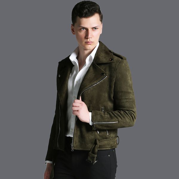 men autumn winter slim fit short suede jacket zipper belted motorcycle bomber green turn-down collar zipper jacket, Black;brown
men autumn winter slim fit short suede jacket zipper belted motorcycle bomber green turn-down collar zipper jacket, Black;brown