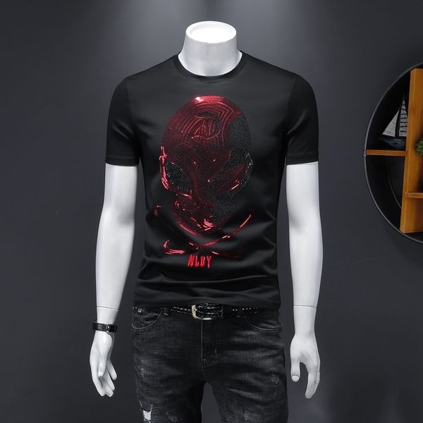 2020 summer new bead embroidery diamond printing t-shirt short-sleeved men's trend fashion slim half-sleeved top, White;black
2020 summer new bead embroidery diamond printing t-shirt short-sleeved men's trend fashion slim half-sleeved top, White;black