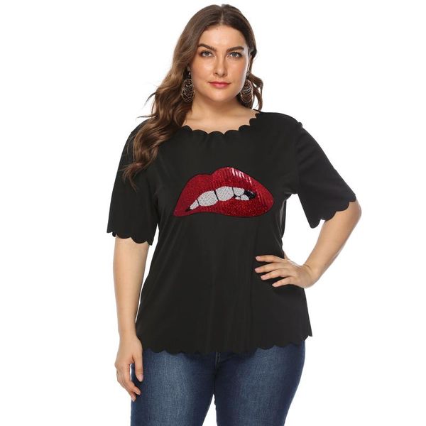 plus size casual blouse women 2020 fashion o neck short sleeve red lip sequined elegant blouse ladies tunic, White
plus size casual blouse women 2020 fashion o neck short sleeve red lip sequined elegant blouse ladies tunic, White