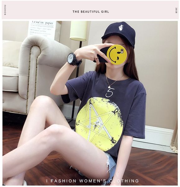 women's new t-shirt short-sleeved summer wild print cotton casual loose shirt short sleeve, White
women's new t-shirt short-sleeved summer wild print cotton casual loose shirt short sleeve, White