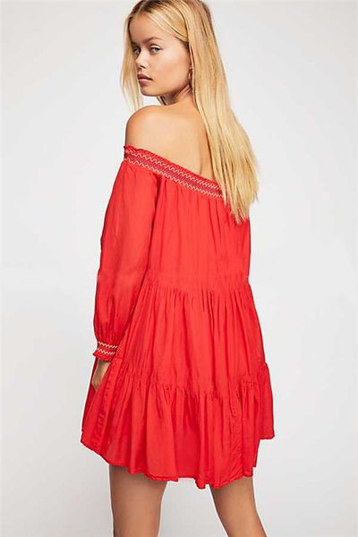 2019 spring new word collar long sleeve embroidery flower female skirt bohemian style sweet skirt european and american style skirt, White;black
2019 spring new word collar long sleeve embroidery flower female skirt bohemian style sweet skirt european and american style skirt, White;black