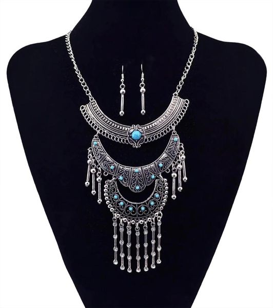 new fashion retro beads rhinestone silver moon shape tassel pendant necklace earrings bohemian personality jewelry set
new fashion retro beads rhinestone silver moon shape tassel pendant necklace earrings bohemian personality jewelry set