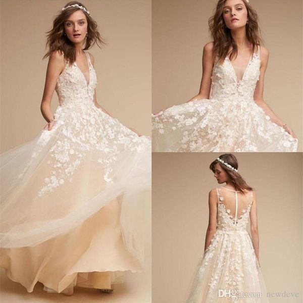 bhldn champagne wedding dresses v neck lace applique floor length illusion wedding gowns plus size custom made vestido de novia, White
bhldn champagne wedding dresses v neck lace applique floor length illusion wedding gowns plus size custom made vestido de novia, White