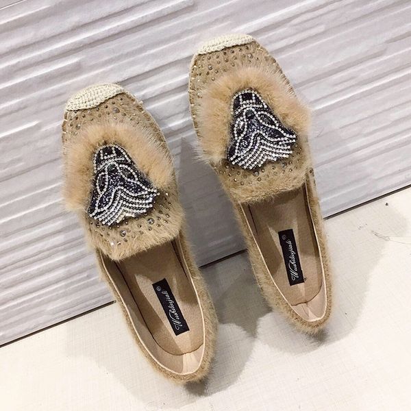 fur shoes autumn winter new women's shoes weaving fisherman a pedal lazy single string bead fashion, Black 
fur shoes autumn winter new women's shoes weaving fisherman a pedal lazy single string bead fashion, Black