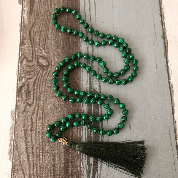 108 beads green malachite with tassel mala necklace hand knotted buddha prayer beads meditation necklace, Silver
108 beads green malachite with tassel mala necklace hand knotted buddha prayer beads meditation necklace, Silver