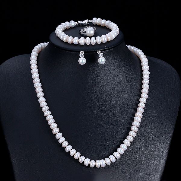 7-8mm high luster real natural freshwater pearl jewelry sets for women white fashion silver 925 necklace sets wedding ring, Black
7-8mm high luster real natural freshwater pearl jewelry sets for women white fashion silver 925 necklace sets wedding ring, Black