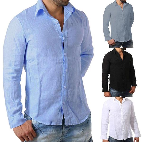 solid color men cotton linen office shirt slim turn down collar long sleeve top, White;black
solid color men cotton linen office shirt slim turn down collar long sleeve top, White;black
