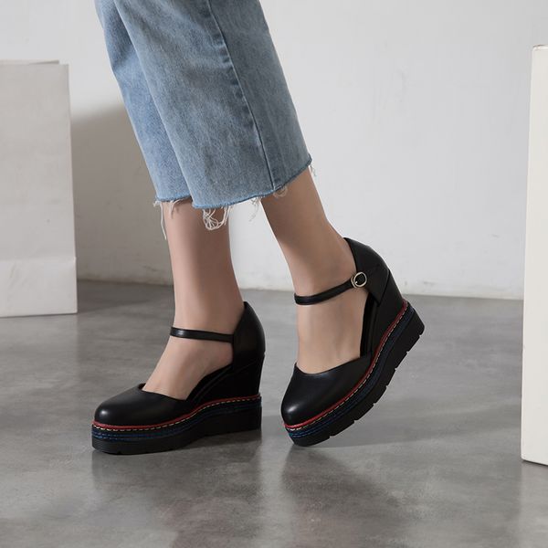 fashion summer women sandals wedge high heels open toe cow genuine leather shoes elegant new arrival 2020 shoes woman, Black
fashion summer women sandals wedge high heels open toe cow genuine leather shoes elegant new arrival 2020 shoes woman, Black