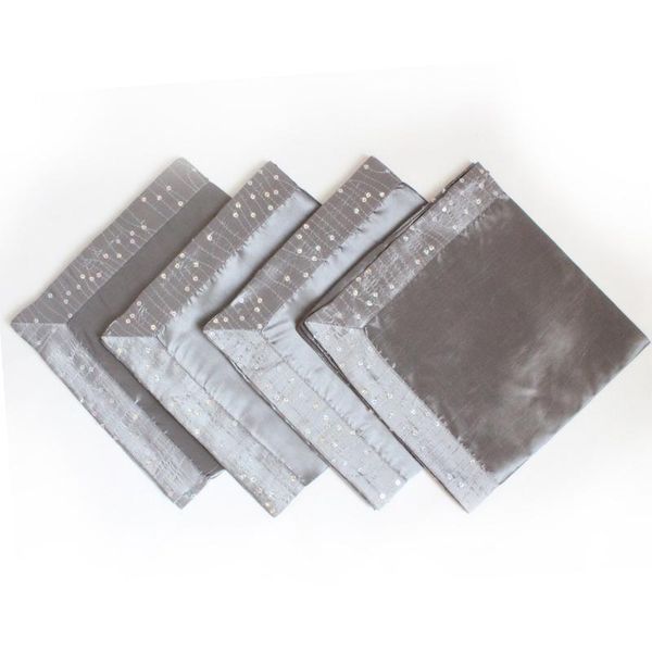 promotion set of 4pcs table napkin faux silk fabric with sequin sparkle bling bling border silvery color table set
promotion set of 4pcs table napkin faux silk fabric with sequin sparkle bling bling border silvery color table set