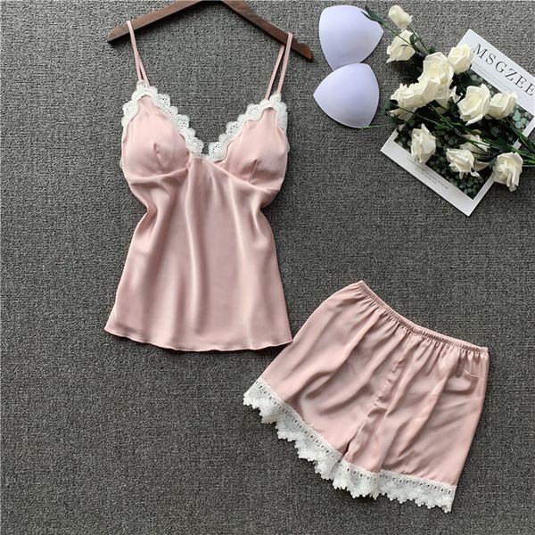 2020 new summer suspenders pajamas feminine silk belt chest pad pajamas shorts two-piece suit sweet korean version, Blue;gray
2020 new summer suspenders pajamas feminine silk belt chest pad pajamas shorts two-piece suit sweet korean version, Blue;gray